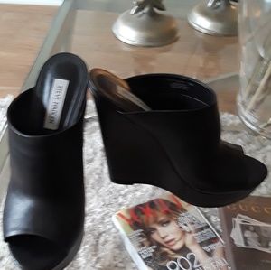 Black peep toe wedges